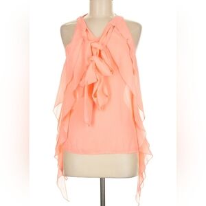 Day & Night Bright Orange Chiffon‎ Ruffle Top Sleeveless Tie Neck Size M NWOT